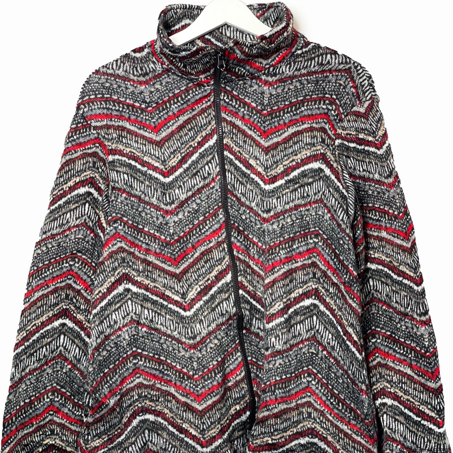 Vintage Fleece Jacke Grau/Rot-M